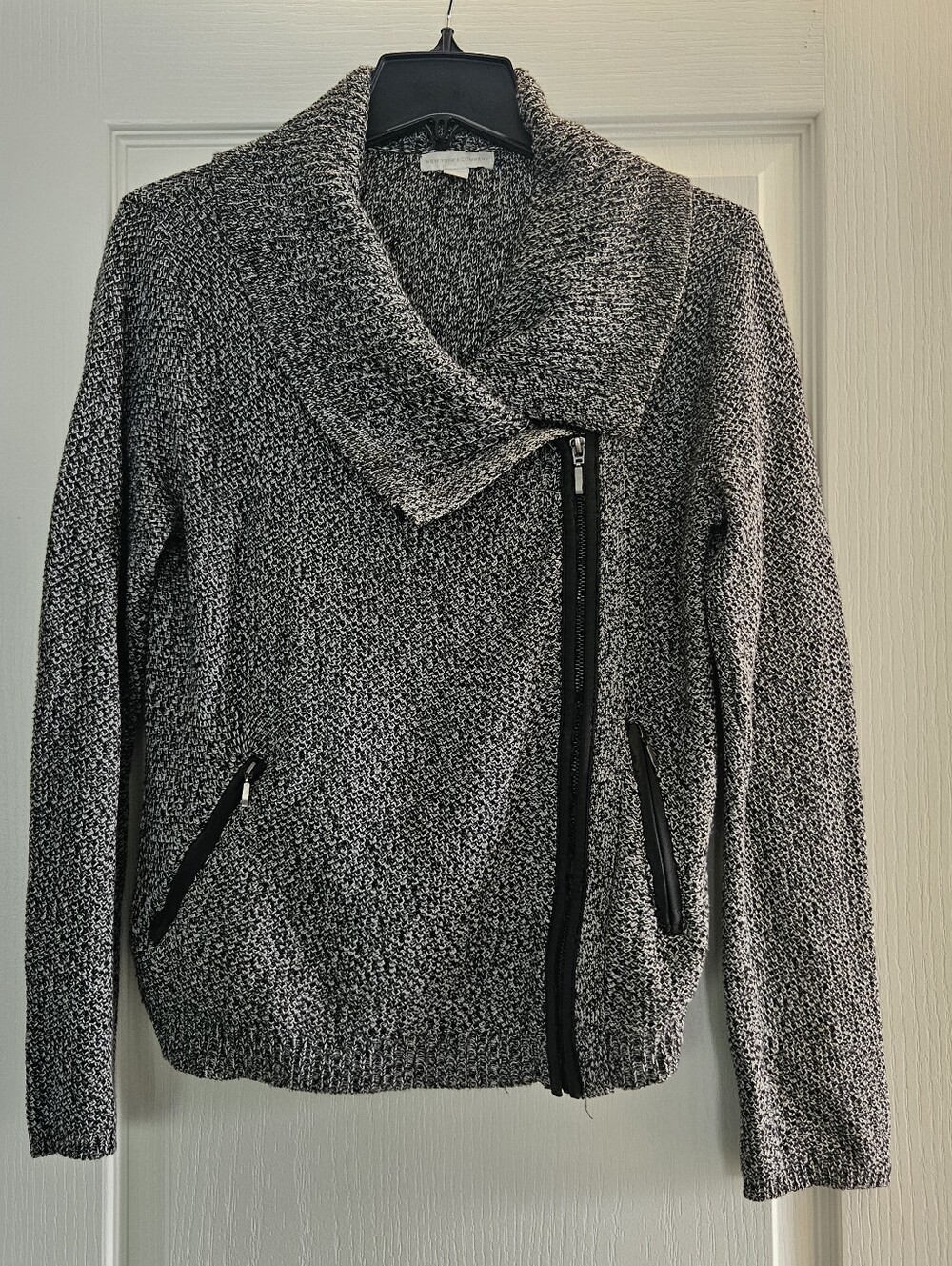 New York & Company Marled Gray Asymmetrical Zip Cowl Sweater